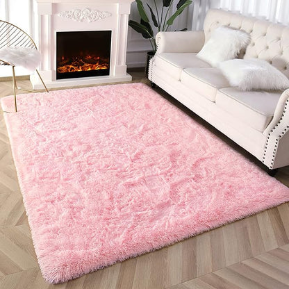 Super Soft Fluffy Shaggy Rugs 5x8 Feet for Living Room Bedroom, Fuzzy Plush Area Rugs for Girls Kids Room Nursery Home Decor, Furry Dorm Rug Cute Non-Slip Indoor Floor Carpet, Baby Pink