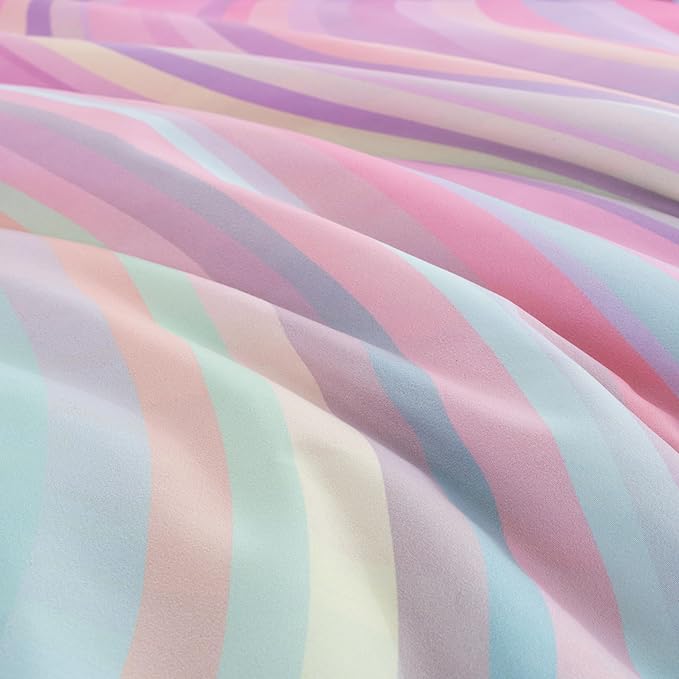 Btargot Super Soft 6 Pieces Gradient Wavy Line Comforter Set, Colorful Glitter Rainbow Star Pattern Bedding Set for Boys Girls Teens, Queen Pink Green