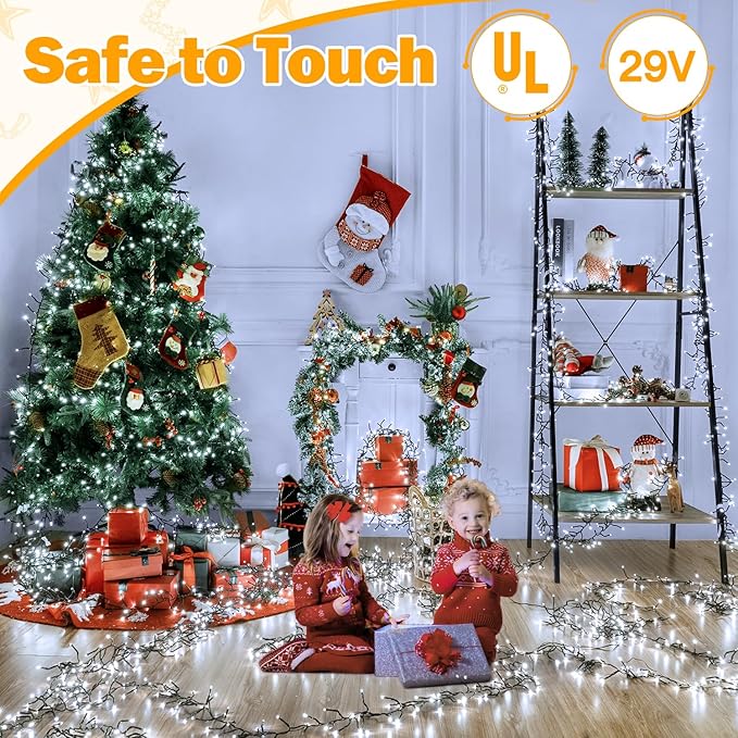 Ollny Cluster Lights for Christmas Tree, 400LED 20ft Cool White Christmas Lights Outdoor 8 Modes Timer Remote, Waterproof String Lights for Indoor Outside Garland Xmas Decorations