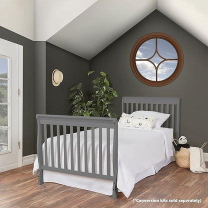 Aden 4-in-1 Convertible Mini Crib In Steel Grey, Greenguard Gold Certified, Non-Toxic Finish, New Zealand Pinewood, With 3 Mattress Height Settings
