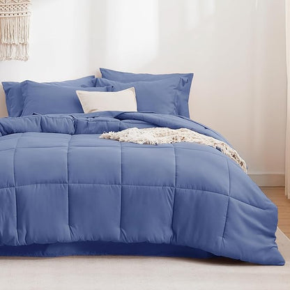 Bedsure Infinity Blue Full Size Comforter Set - 7 Pieces Solid Full Bed in a Bag, Full Bed Set Infinity Blue with Comforters, Sheets, Pillowcases & Shams