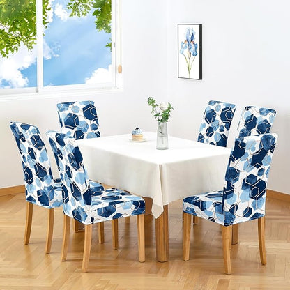 Gibelle Dining Room Chair Covers Set of 6, Soft Stretch Kitchen Chair Covers Slipcover Protector, Removable Washable Geometric Parson Chair Covers 6 Pack, Navy Blue