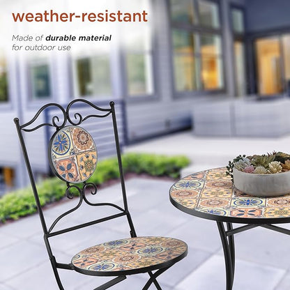 Alpine Corporation Indoor/Outdoor Mediterranean Tile Design Set Table and Chairs Patio Seating