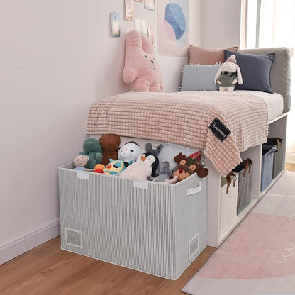 GRANNY SAYS Toy Chest with Lids, Foldable Toy Storage Organizer with Handles, Stuffed Animal Storage for Nursery Room Playroom, Living Room, Large Toy Box for Girls and Boys, White/Black