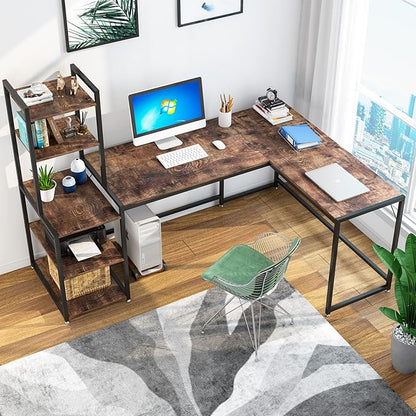 79 Inch Reversible L-Shaped Desk, Large Corner Computer Desk with 5 Tier Storage Shelves