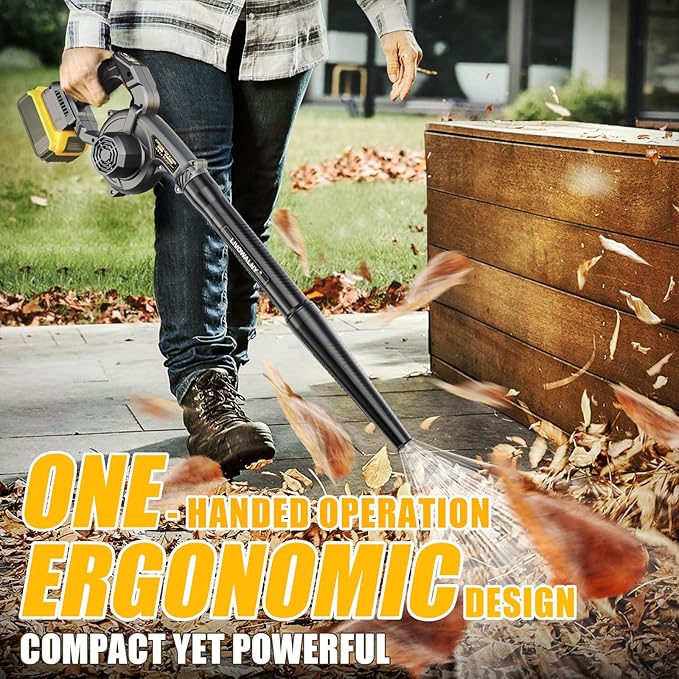 LIVOWALNY Lightweight Battery Leaf Blower: Cordless Battery Operated Blower for Dewalt 20v Battery - Electric Leaf Blowers & Vacuum 2-in-1 with 3 Speed Mode for Yard Driveway Patio Garage Sidewalk