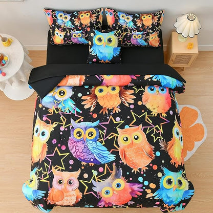 DORCAS Full Bedding Set with Comforter, Sheets for Kids, 6 Pieces, Owl, All Seasons, Unisex, Polyester, Machine Wash, Cute Owl Theme Design