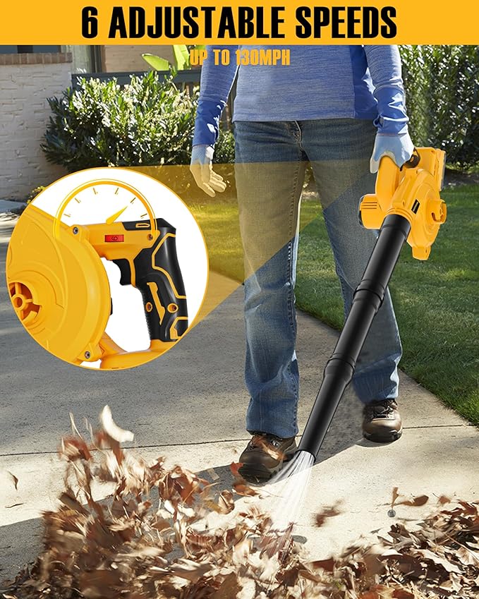 Leaf Blower, Cordless Leaf Blower for DeWalt 20V Battery, Upgrade Brushless Motor, 6 Variable Speed Up to 130MPH, Handheld Electric Blowers for Lawn Care/Dust(Battery Not Included)