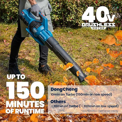 DongCheng Leaf Blower, 650 CFM 40V Cordless Leaf Blower with 2 * 4.0Ah Batteries and Charger, Variable Speed Jet Fan Brushless Motor Electric Leaf Blower for Town Care, Patio, Blowing Leaves and Snow