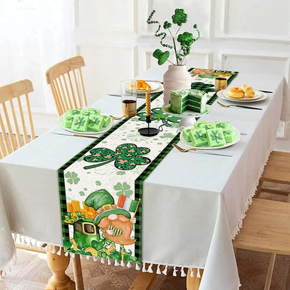 St Patricks Day Table Runner 72 Inches Long Gnome Shamrock Table Runner Happy Saint Patrick’s Day Decor for Kitchen Dining Table Home Party Decorations