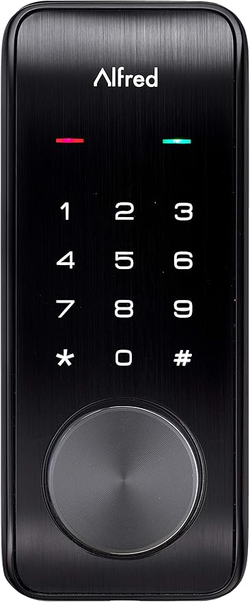 Alfred DB2-B Smart Door Lock Deadbolt Touchscreen Keypad, Pin Code + Key Entry + Bluetooth, Up to 20 Pin Codes (Black)