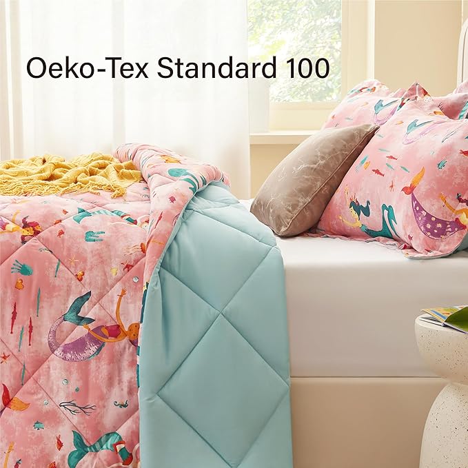 Twin Mermaid Bedding Sets for Girls, 2 Pieces Kids Twin Comforter Sets, Super Soft Lightweight for All Seasons, Includes 1 Comforter (66"x86") and 1 Pillowcase (20"x26"+2")