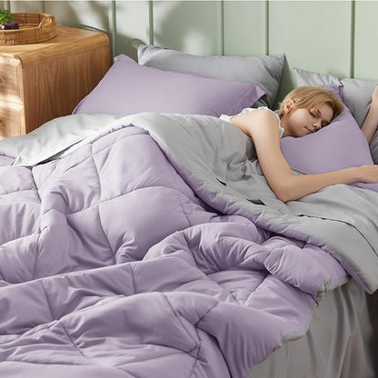 Bedsure Light Purple King Size Comforter Set - 7 Pieces Reversible King Bed in a Bag, King Bed Set Light Purple and Grey with Comforters, Sheets, Pillowcases & Shams