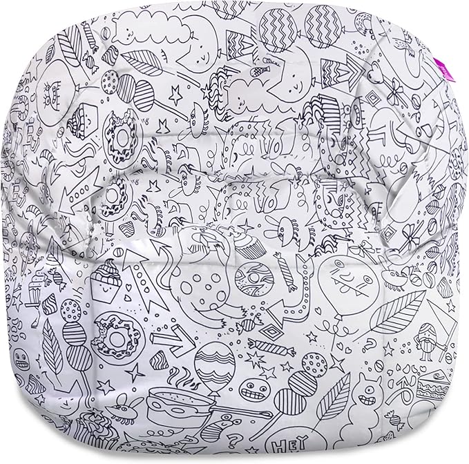 Posh Creations Structured Comfy Bean Bag Chair for Gaming, Reading, and Watching TV, Sonoma Lounge, Canvas Coloring Fabric - Creatures