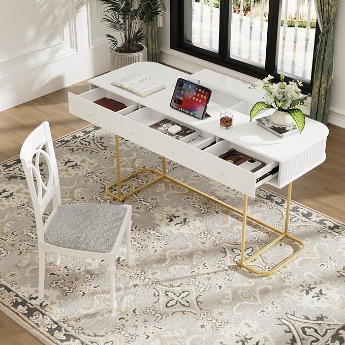 NicBex Laik-DW-00001-DX Desks, 48.26" W x 23.62" D x 30.7" H, Gold+White