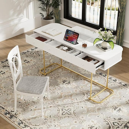 NicBex Laik-DW-00001-DX Desks, 48.26" W x 23.62" D x 30.7" H, Gold+White