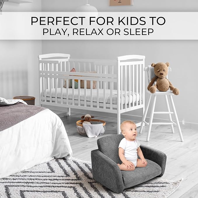 ZICOTO Comfy Kids Chair for Toddler - Stylish 2 in 1 Lounger Made of Memory Foam Easily Unfolds Into a Soft Baby Couch to Nap On - Modern Fold Out Sofa for The Little Ones