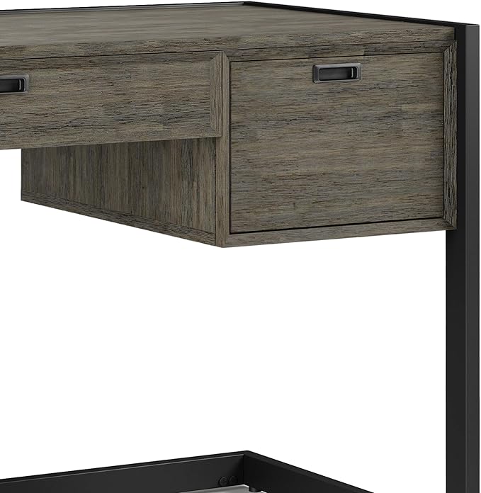 SIMPLIHOME Hampden SOLID ACACIA WOOD Modern Industrial 60 Inch Wide Desk in Weathered Grey, For the Office Desk, Writing Table, Workstation and Study Table