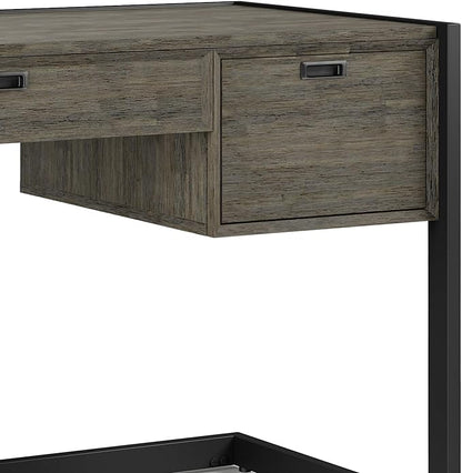 SIMPLIHOME Hampden SOLID ACACIA WOOD Modern Industrial 60 Inch Wide Desk in Weathered Grey, For the Office Desk, Writing Table, Workstation and Study Table