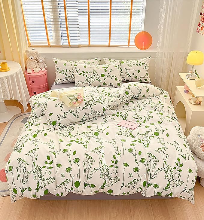 Botanical Comforter Set Twin White and Sage Floral Plant Bedding Comforter Set Girls Garden Pattern Printed on White Blanket Rustic Leaf Blossom Women White Farmhouse Comforter Twin