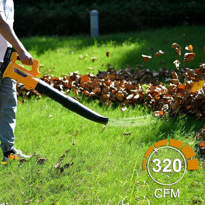 Cordless Leaf Blower - 320CFM 208MPH 21V Electric Handheld Leaf Blower with 5.2Ah Battery and Charger, 6 Variable Speed Leaf Sweeper for Leaves, Snow Debris, Dust, Yard Cleaning (Yellow)