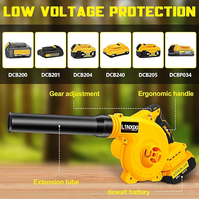 Cordless Leaf Blower for Dewalt 20V Max Battery, Jobsite Air Blower with Brushless Motor,6 Variable Speed Up to 180MPH,2-in-1 Handle Electric Blower and Vacuum Cleaner(Battery Not Included)