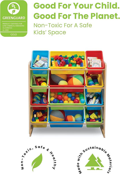 Delta Children Kids Toy Storage Organizer with 12 Plastic Bins - Greenguard Gold Certified, Natural/Primary