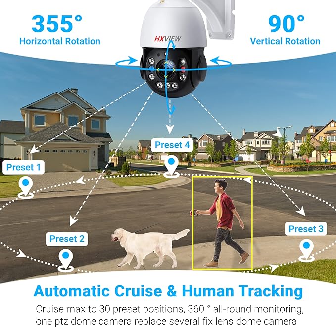 PTZ Camera Outdoor, 30X Optical Zoom Security Camera, 5MP Wireless WiFi RTSP IP Camera, 1000FT Night Vision, Auto Tracking, Emergency Strobe Light Alarm, Human Detection, 2-Way Audio