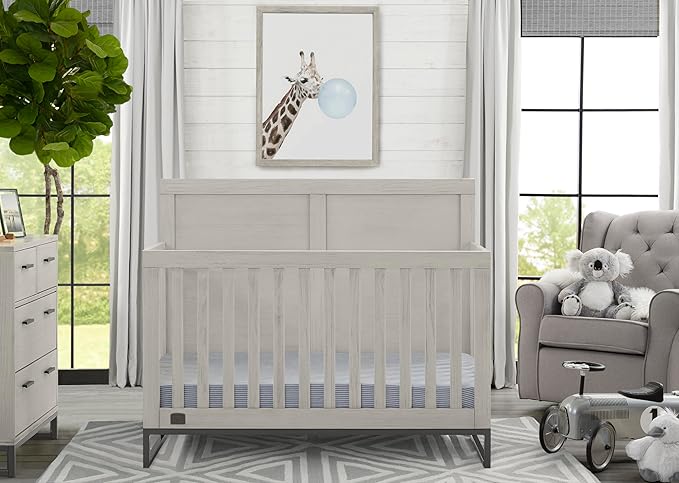 Simmons Kids Foundry 6-in-1 Convertible Baby Crib, Rustic Mist with Matte Black