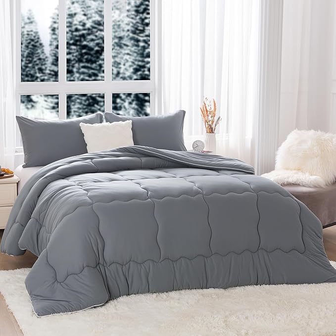 COTTEBED Ultra-Soft Winter King Size Comforter Set, Warm California Cal King Thick Milk Cup Cozy Fully Breathable Bedding 1 Down Alternative with 2 Pillowcase for Winter, Dark Gray
