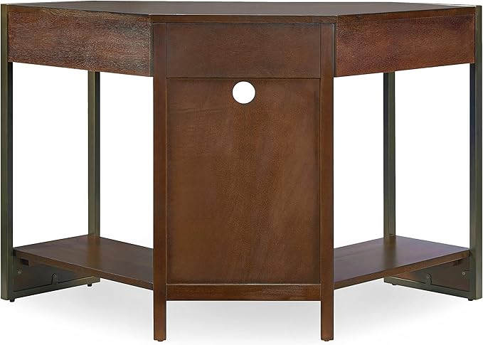 Leick Home Riley Holliday Computer Desk with Dropfront Keyboard Drawer, FURNITURE, Espresso/Gold