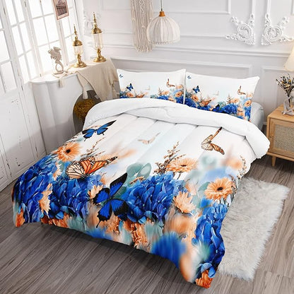 CVHOUSE Butterfly Bedding Set,Butterfly Comforter King,Butterfly Comforter Set for Girls Kids Teens,Butterflies Quilt Set with 1 Comforter and 2 Pillow Cases- 3 Piece