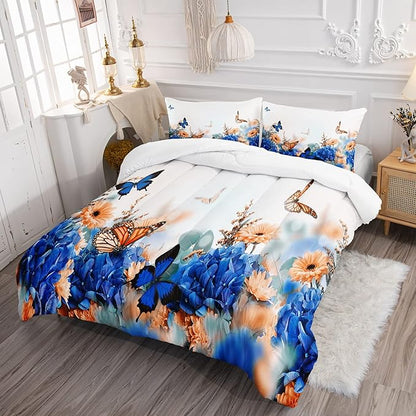 CVHOUSE Butterfly Bedding Set,Butterfly Comforter Full,Butterfly Comforter Set for Girls Kids Teens,Butterflies Quilt Set with 1 Comforter and 2 Pillow Cases- 3 Piece