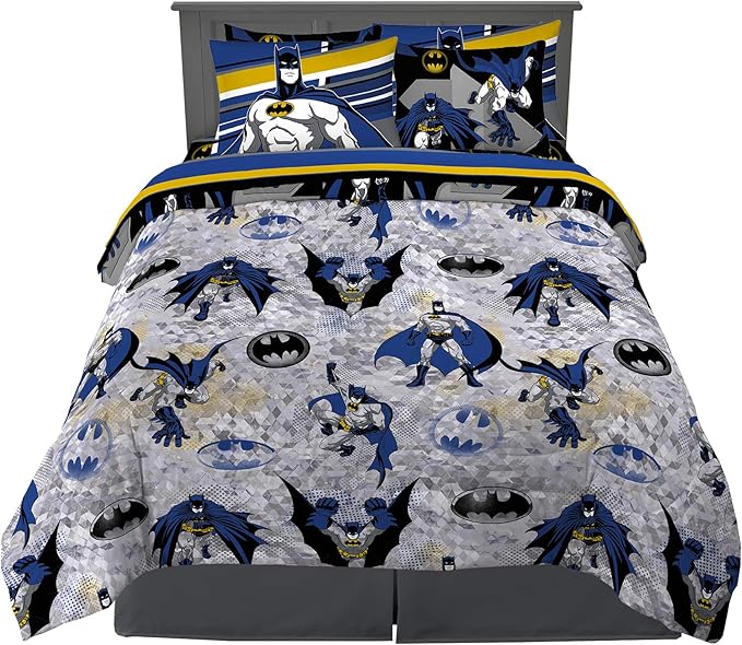 Franco Kids Bedding Super Soft Comforter and Sheet Set with Sham, 7 Piece Full Size, Batman