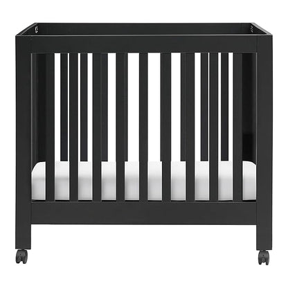 Babyletto Origami Mini Portable Folding Crib with Wheels in Black, 2 Adjustable Mattress Positions, Greenguard Gold Certified