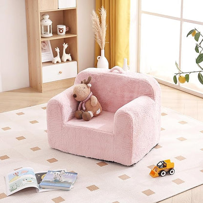 Tiita Toddler Chair Couch, Comfy Fold Out Kids Sofa, Lightweight Children Couch with Carrying Handle & Side Pockets, Kids Foam Armrest Read Sofa for Girl or Boy, Pink