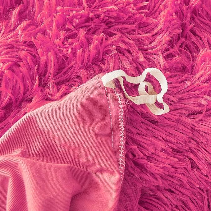 FOPPA Hot pink fluffy Comforter Cover Set king- Ultra Soft fluffy hot pink Bedding Sets 3 Pieces (1 Duvet Cover + 2 Pillow case) hot pink fluffy bed set (Hot pink, King)