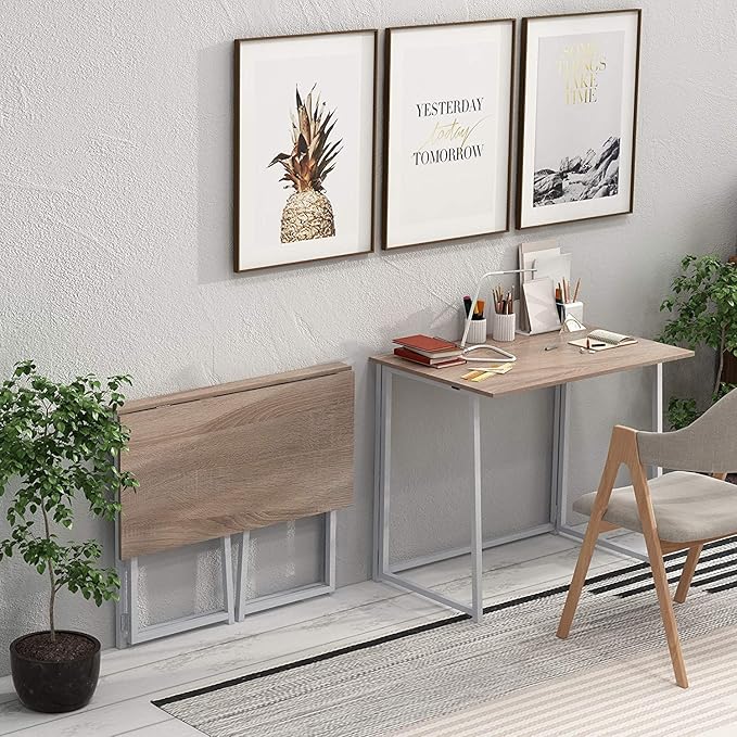 4NM 31.5" Folding Desk, Simple Assembly Computer Desk Study Writing Table for Small Space Offices/Home - Natural and White