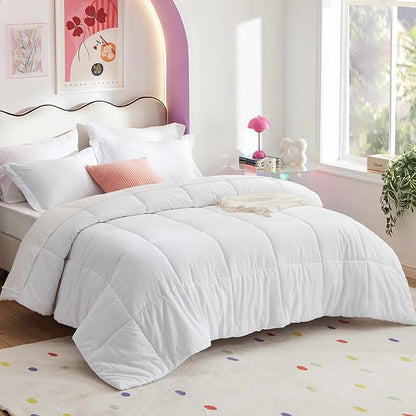 Bedsure White Twin Comforter Set - 5 Pieces Solid Twin Bed in a Bag, Twin Bed Set White with Comforters, Sheets, Pillowcase & Sham