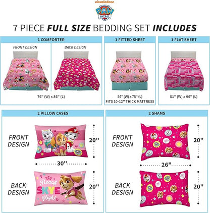 Paw Patrol Girls Kids Bedding Super Soft Comforter And Sheet Set With Sham, 7 Piece Full Size, (Official) Nickelodeon Product By Franco