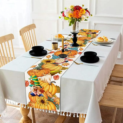 Fall Table Runner 72 Inches Long Autumn Table Runner Pumpkins Maple Leaves Gnome Fall Theme Decor for Kitchen Dining Table Home Party Decorations