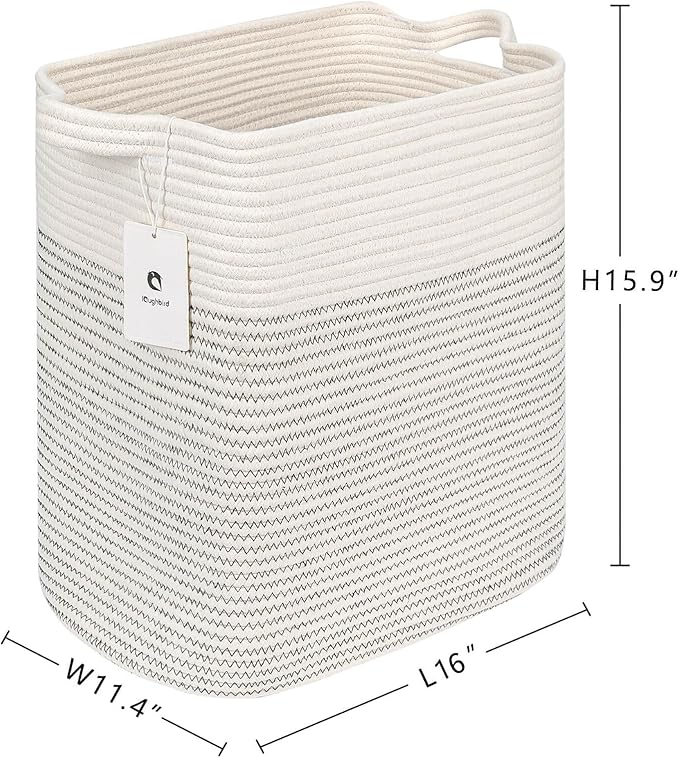 Hampers for Bins Large Blanket Basket,Storage Basket Rectangle Woven Baskets for Storage, Nursery Cotton Rope Basket Living Room, Toy Basket For Organizing, With Handle Dirty Clothes Basket