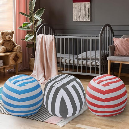 2 PCS Stuffed Animal Storage Bean Bag Chair Cover, Cotton Canvas Beanbag with Zipper for Organizing Kid's and Adults Room Vertical Stripe Grey 24"