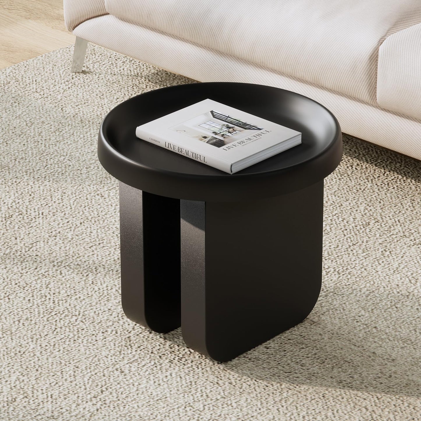 Round Coffee Table,Modern Coffee Table,Unique Circle Coffee Tables,Metal Center Table for Living Room (Black, 29.5 x 16.5)