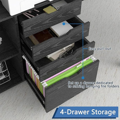 PUNCIA Office Lateral File Storage Cabinet with Paper Shredder Stand On Wheel Large Lateral Filing Cabinet with Drawers Filing Cabinet Organizer Printer Stand with Storage for Home Office