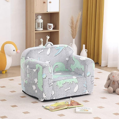 Tiita Kids Sofa, Children Couch with Carrying Handle & Side Pockets, Kids Foam Chair, Toddler Armrest Chair,Kids Read Sofa for Girl or Boy(Dark Grey Dinosaur)