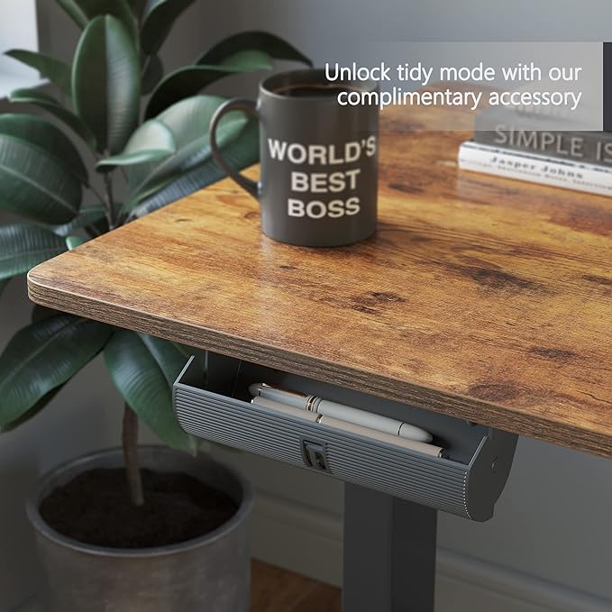 FEZIBO Triple Motor 63" L Shaped Standing Desk, Electric Standing Gaming Desk Adjustable Height, Corner Stand up Desk with Splice Board, Black Frame/Rustic Brown Top