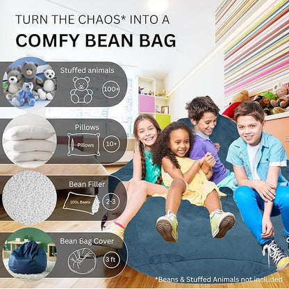 Bean Bag Stuffed Animal Storage Or Cover | No Filler | Extra Large | for Adults Or Kids | Double Stitched | Durable Zipper | Premium Microsuede