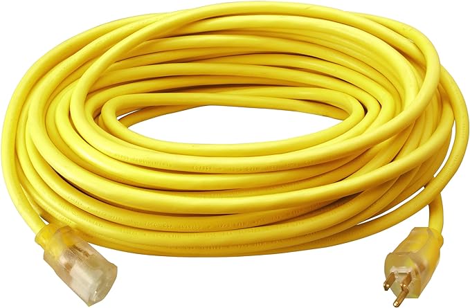 Worx 12 Amp TRIVAC 3-in-1 Electric Leaf Blower & Southwire 2588SW0002 Outdoor Cord-12/3 SJTW Heavy Duty 3 Prong Extension Cord-for Commercial Use (50', Yellow), 50 Feet