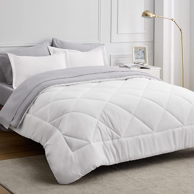 Bedsure White King Size Comforter Set - 7 Pieces Reversible King Bed in a Bag with Comforters, Sheets, Pillowcases & Shams, White King Bedding Set